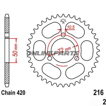 Rear Sprocket 36Tooth Pitch 420Inner Diameter 050 Bolt Spacing 072
