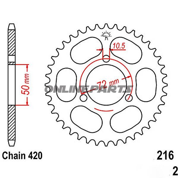 Rear Sprocket 36Tooth Pitch 420Inner Diameter 050 Bolt Spacing 072