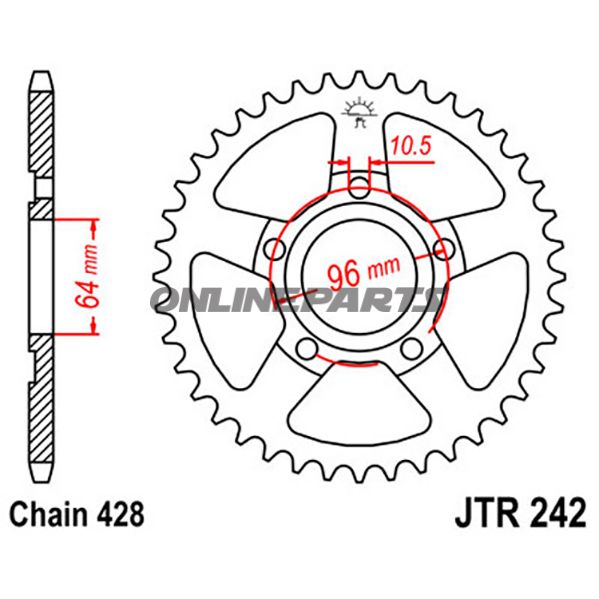 Rear Sprocket 53 Tooth Pitch 428Inner Diameter 064 Bolt Spacing 096