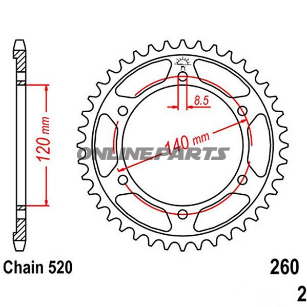 Rear Sprocket 40Tooth Pitch 520Inner Diameter 120 Bolt Spacing 140