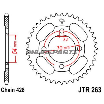 Rear Sprocket 42T Pitch 428 Silverinner Dia 54 Bolt Spacing 70
