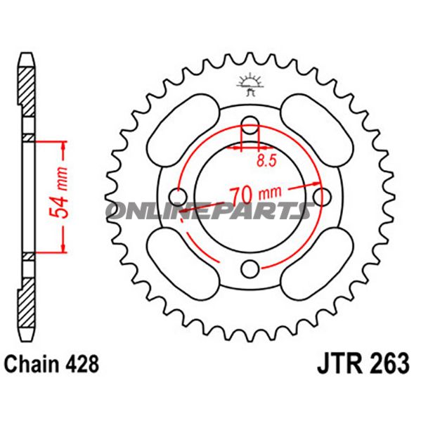 Rear Sprocket 42T Pitch 428 Silverinner Dia 54 Bolt Spacing 70