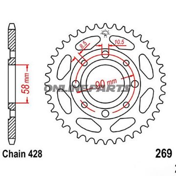 Rear Sprocket 38Tooth Pitch 428Inner Diameter 058 Bolt Spacing 090