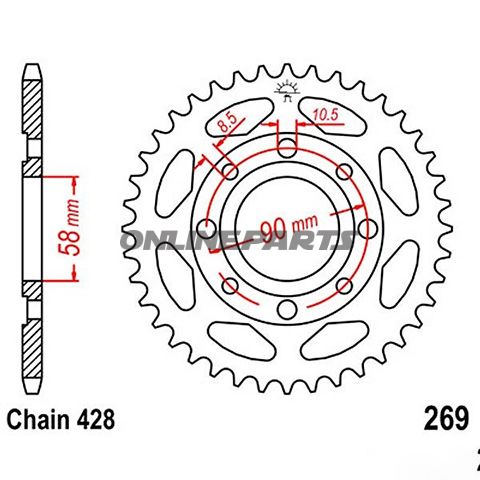 Rear Sprocket 50Tooth Pitch 428Inner Diameter 058 Bolt Spacing 090