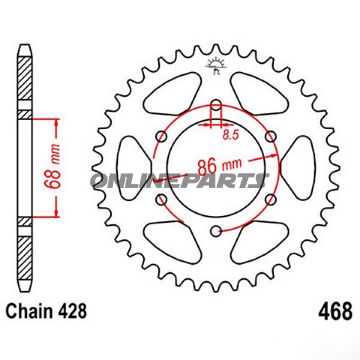 Rear Sprocket 36 Tooth Pitch 428Inner Diameter 068 Bolt Spacing 086