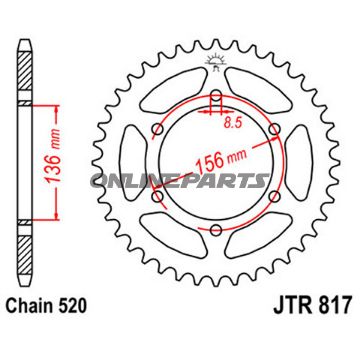 Rear Sprocket 46 Tooth Pitch 520Inner Diameter 136 Bolt Spacing 156
