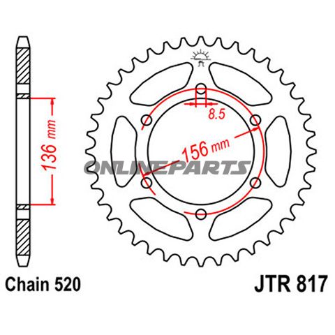 Rear Sprocket 46 Tooth Pitch 520Inner Diameter 136 Bolt Spacing 156