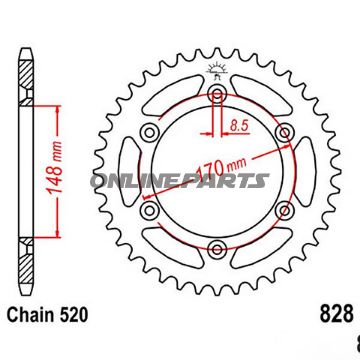Rear Sprocket 50Tooth Pitch 520Inner Diameter 148 Bolt Spacing 170