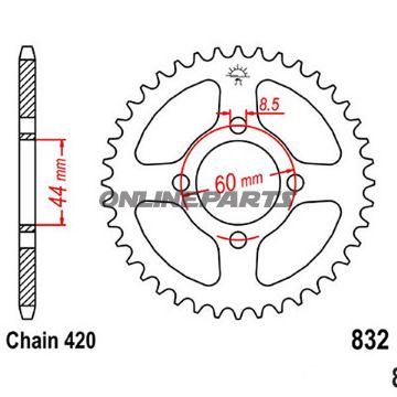 Rear Sprocket 39 Tooth Pitch 420Inner Diameter 044 Bolt Spacing 060