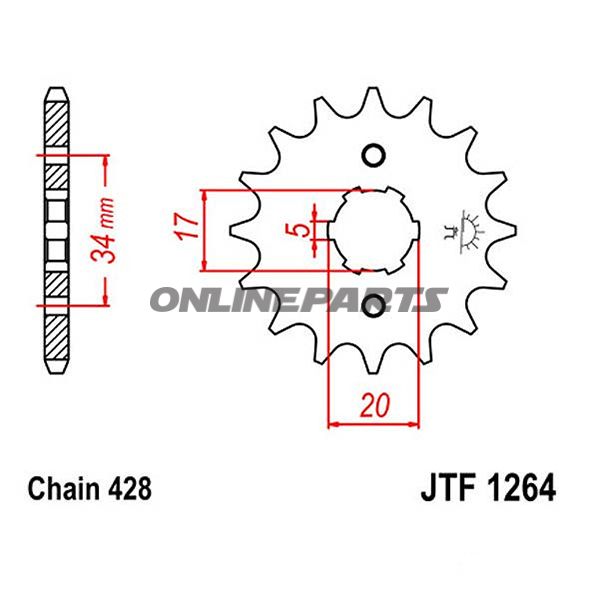 Front Sprocket 14T 428 Pitchlarge Spline 5 Inner Dia 17/20