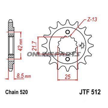 Front Sprocket 13T 520 Pitchfine Spline Inner Dia 21.6/25