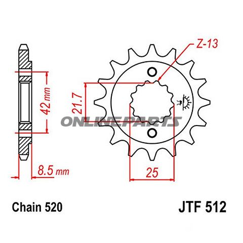 Front Sprocket 13T 520 Pitchfine Spline Inner Dia 21.6/25