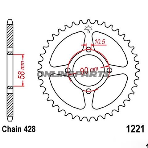 Rear Sprocket 42Tooth Pitch 428Inner Diameter 058 Bolt Spacing 090