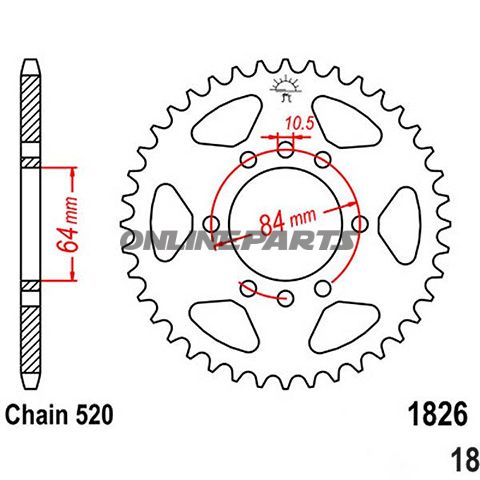Rear Sprocket 36Tooth Pitch 520Inner Diameter 064 Bolt Spacing 084