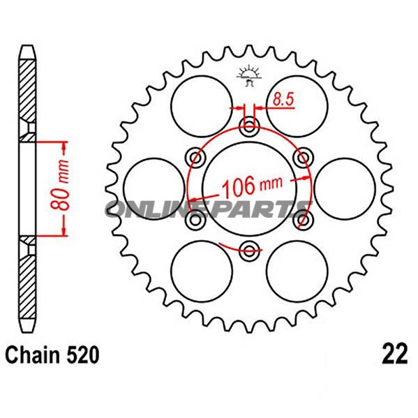 Rear Sprocket 42 Tooth Pitch 520Inner Diameter 080 Bolt Spacing 106