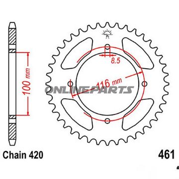 Rear Sprocket 52Tooth Pitch 420Inner Diameter 100 Bolt Spacing 116