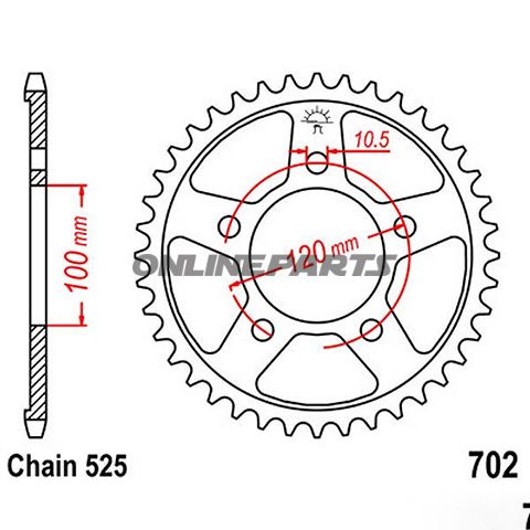 Rear Sprocket 45 Tooth Pitch 525Inner Diameter 100 Bolt Spacing 120