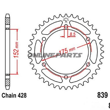 Rear Sprocket 51Tooth Pitch 428Inner Diameter 152 Bolt Spacing 175