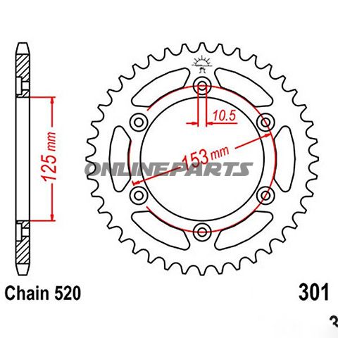 Rear Sprocket 39 Tooth Pitch 520 Silverinner Diameter 112 Bolt Spacing 138