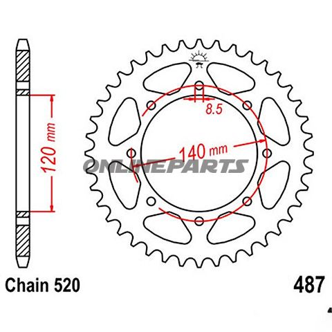 Rear Sprocket 45Tooth Pitch 520Inner Diameter 092 Bolt Spacing 116