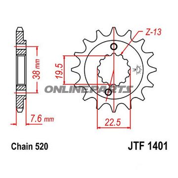 Front Sprocket 16 Tooth Pitch 520Narrow Spline Inner Diameter 19.5/22