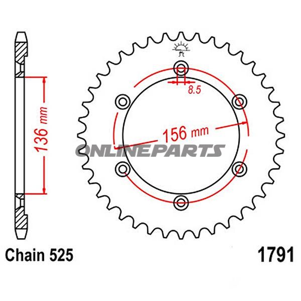 Rear Sprocket 48Tooth Pitch 525Inner Diameter 136 Bolt Spacing 156