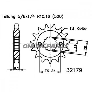 Front Sprocket 14T Pitch 520Narrow Spline 19/22