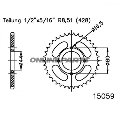 Rear Sprocket 35Tooth Pitch 428Inner Diameter 044 Bolt Spacing 080