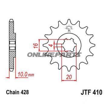 Front Sprocket 16T Pitch 428Large Spline 6Mm 16/20
