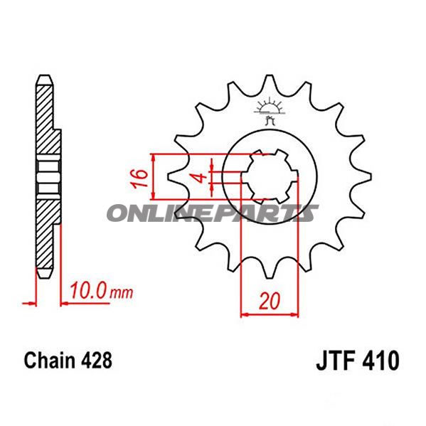 Front Sprocket 16T Pitch 428Large Spline 6Mm 16/20