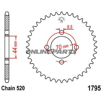 Rear Sprocket 24 Tooth Pitch 520 Blackinner Diameter 044 Bolt Spacing 070