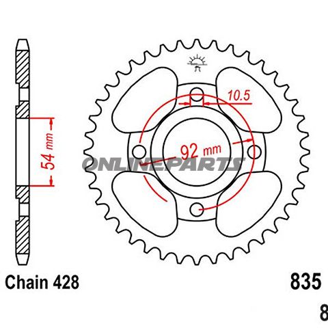 Rear Sprocket 50Tooth Pitch 428Inner Diameter 054 Bolt Spacing 092