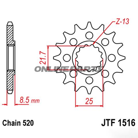 Front Sprocket Rac 16T Pitch 520Narrow Spline 21.7/25