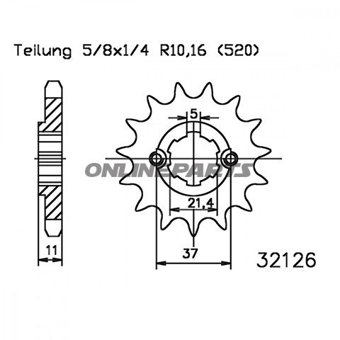 Front Sprocket 16Tooth Pitch 520Large Spline 6 Inner Diameter 21.4/25