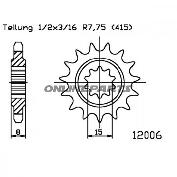 Front Sprocket 15Tooth Pitch 415Narrow Spline Inner Diameter 15/18