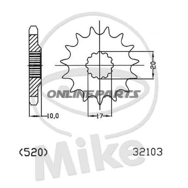 Front Sprocket 12Tooth Pitch 520Narrow Spline Inner Diameter 17/21
