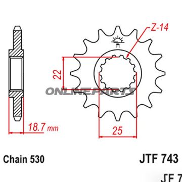 Front Sprocket 14T 530 Pitchfine Spline Inner Dia 22/25