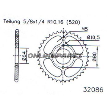Rear Sprocket 28 Tooth Pitch 520 Blackinner Diameter 064 Bolt Spacing 080