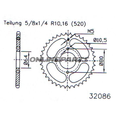 Rear Sprocket 28 Tooth Pitch 520 Blackinner Diameter 064 Bolt Spacing 080