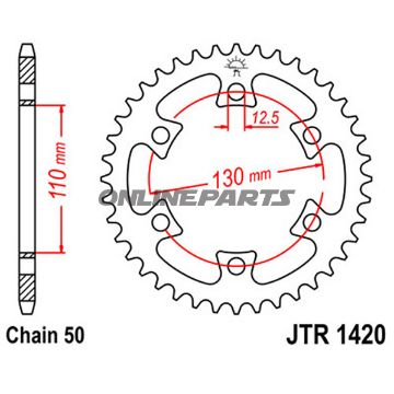 Rear Sprocket 40 Tooth Pitch 530 Blackinner Diameter 110 Bolt Spacing 130