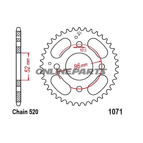 Rear Sprocket 31Z Pitch 520Inner Diameter 052 Bolt Spacing 086