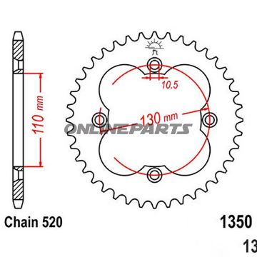 Rear Sprocket 37 Tooth Pitch 520 Blackinner Diameter 110 Bolt Spacing 130
