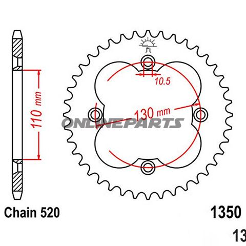 Rear Sprocket 37 Tooth Pitch 520 Blackinner Diameter 110 Bolt Spacing 130