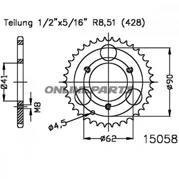 Rear Sprocket 35 Tooth Pitch 428 Blackinner Diameter 041 Bolt Spacing 062