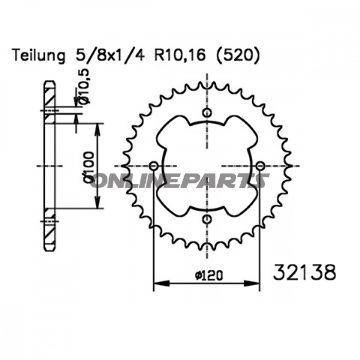 Rear Sprocket 32 Tooth Pitch 520Inner Diameter 100 Bolt Spacing 120