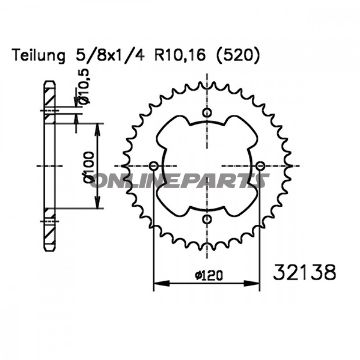 Rear Sprocket 34 Tooth Pitch 520Inner Diameter 100 Bolt Spacing 120