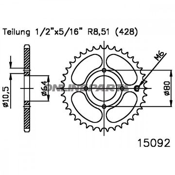 Rear Sprocket 40 Tooth Pitch 428Inner Diameter 064 Bolt Spacing 082