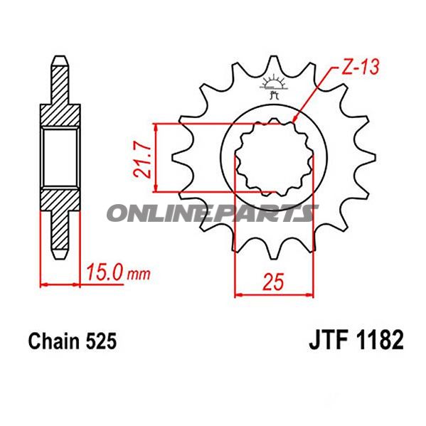 Front Sprocket 13 Tooth Pitch 525Narrow Spline Inner Diameter 22/25