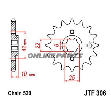 Front Sprocket 14Tooth Pitch 520Large Spline 6 Inner Diameter 22/25