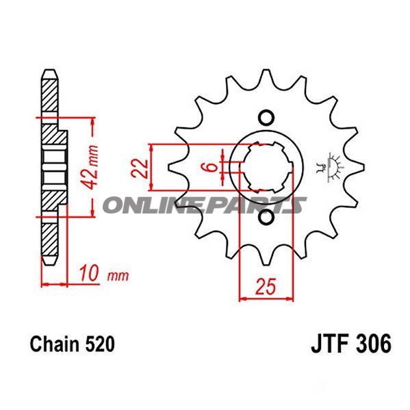 Front Sprocket 14Tooth Pitch 520Large Spline 6 Inner Diameter 22/25